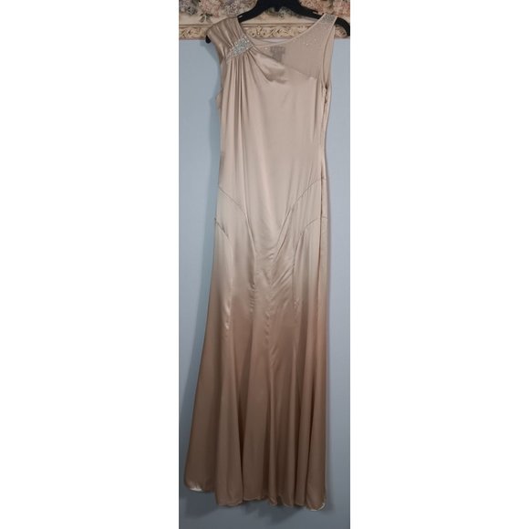BCBG Paris 2 Silk Maxi Beige Embellished Dance Event New Years Classic Dress - Picture 1 of 6